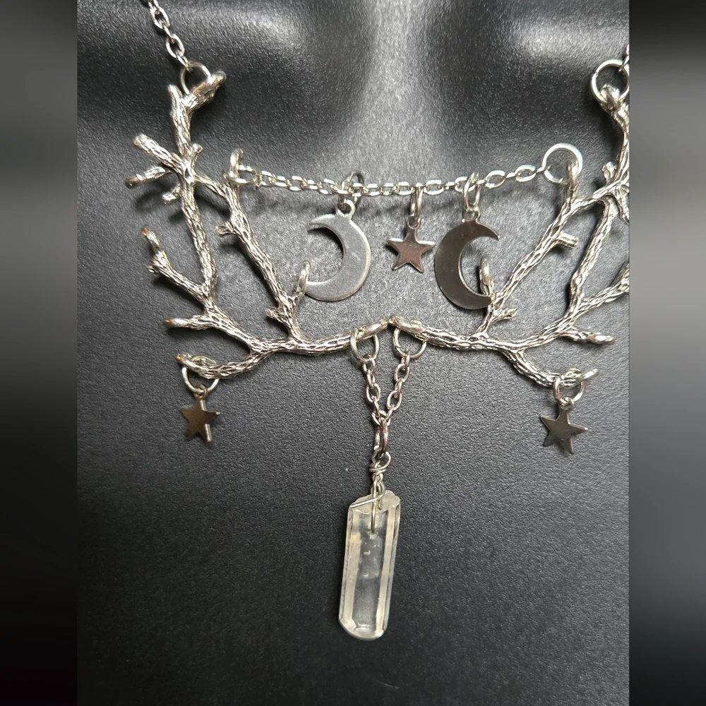 Quartz crystal Silver Celestial Necklace 13"/26" adjustable - Picture 5 of 7